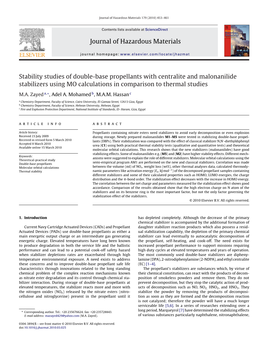 Stability Studies of Double-Base Propellants with Centralite and Malonanilide Stabilizers Using MO Calculations in Comparison to Thermal Studies