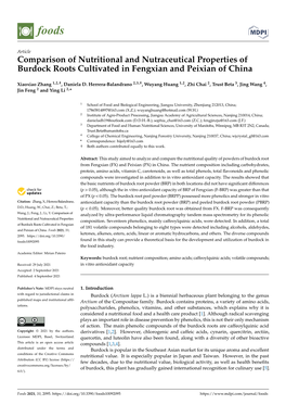 Comparison of Nutritional and Nutraceutical Properties of Burdock Roots Cultivated in Fengxian and Peixian of China