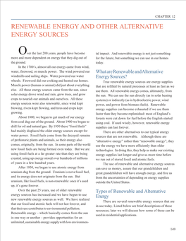 Renewable Energy and Other Alternative Energy Sources