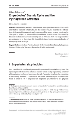 Empedocles' Cosmic Cycle and the Pythagorean Tetractys