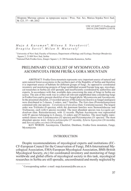 Preliminary Checklist of Myxomycota and Ascomycota from Fruška Gora Mountain