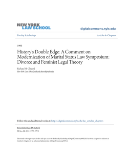 History's Double Edge: a Comment on Modernization of Marital Status Law Symposium: Divorce and Feminist Legal Theory Richard H