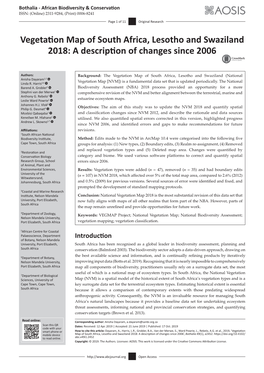 Vegetation Map of South Africa, Lesotho and Swaziland 2018: a Description of Changes Since 2006