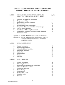 Circuit Court for Cecil County, Maryland Differentiated Case Management Plan