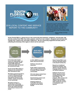 2016 Local Content and Service Report to The
