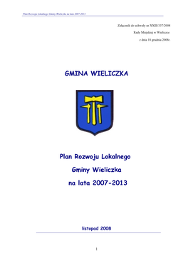 GMINA WIELICZKA Plan Rozwoju Lokalnego Gminy Wieliczka Na Lata