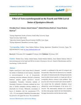 Effect of Tetra-Nortriterpenoid on the Fourth and Fifth Larval Instar of Spodoptera Littoralis