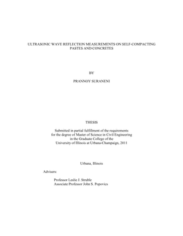 Ultrasonic Wave Reflection Measurements on Self�Compacting Pastes and Concretes