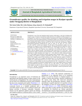 Groundwater Quality for Drinking and Irrigation Usages in Kazipur Upazila Under Sirajganj District of Bangladesh