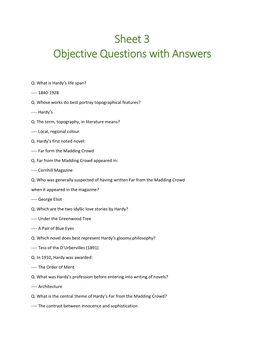 Sheet 3 Objective Questions with Answers