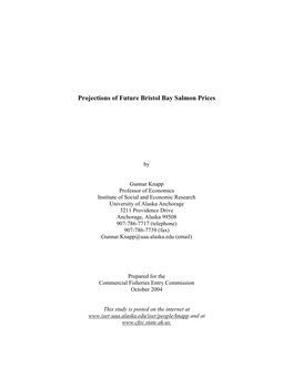 Projections of Future Bristol Bay Salmon Prices