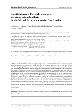 Detrital Zircon U-Pb Geochronology of a Metasomatic Calc-Silicate in the Tsäkkok Lens, Scandinavian Caledonides