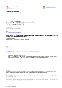 University of Groningen Laser Cladding of Zro2-(Ni Alloy