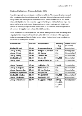 Elitettan, Mallbackens IF Sunne, Bolltjejer 2021 Matchdatum: Matchtid