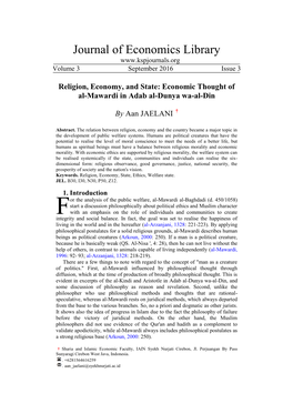 Journal of Economics Library Volume 3 September 2016 Issue 3