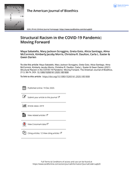 Structural Racism in the COVID-19 Pandemic: Moving Forward