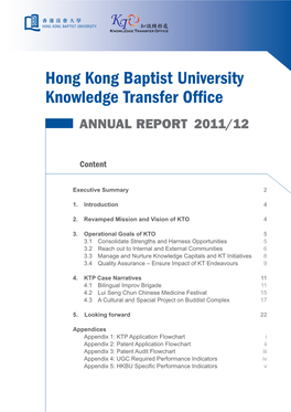 Hong Kong Baptist University Knowledge Transfer Office ANNUAL REPORT 2011/12