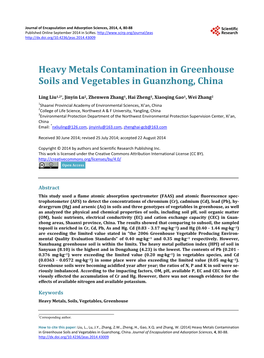 Heavy Metals Contamination in Greenhouse Soils and Vegetables in Guanzhong, China