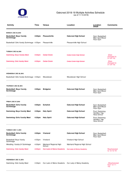 Oakcrest 2018-19 Multiple Activities Schedule (As of 11-13-2018)