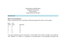 Pronunciation and Phonetics Guidelines for Russian Steven Clancy