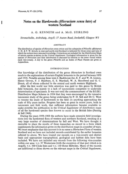 Notes on the Hawkweeds (Hieracium Sensu Lato) of Western Scotland