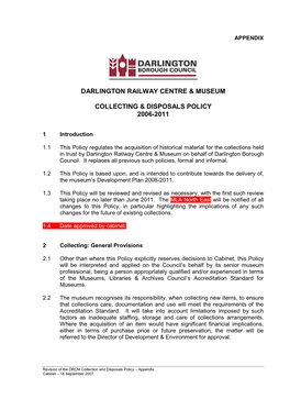 Darlington Railway Centre & Museum Collecting & Disposals Policy 2006-2011