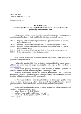 II. PRIOPĆENJE O Preuzimanju Obrazaca U Postupku Kandidiranja, Ovjeri Očitovanja Kandidata I Podnošenju Kandidacijskih Lista