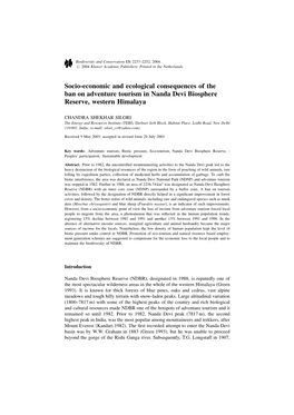 Socio-Economic and Ecological Consequences of the Ban on Adventure Tourism in Nanda Devi Biosphere Reserve, Western Himalaya