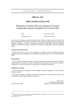 Independent Schools) (England) (No.2) Order 2004