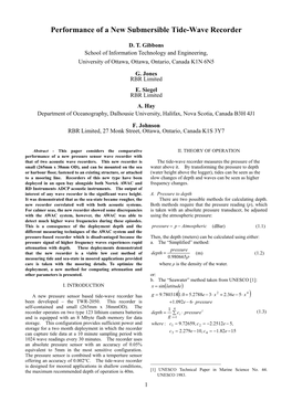 Performance of a New Submersible Tide-Wave Recorder