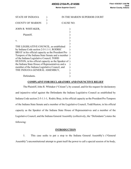 State of Indiana ) in the Marion Superior Court ) County of Marion ) Cause No