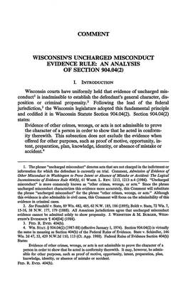 Wisconsin's Uncharged Misconduct Evidence Rule: an Analysis of Section 904.04(2)