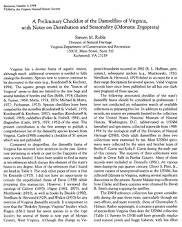 A Preliminary Checklist of the Damselflies of Virginia, with Notes on Distribution and Seasonality (Odonata: Zygoptera)