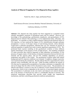 Analysis of Mineral Trapping for CO2 Disposal in Deep Aquifers