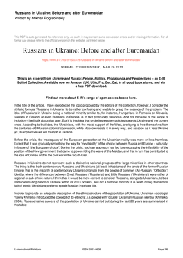 Russians in Ukraine: Before and After Euromaidan Written by Mikhail Pogrebinskiy