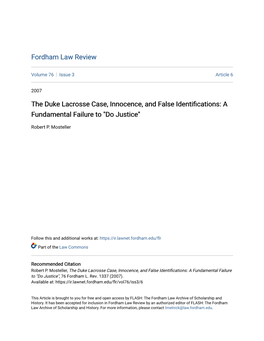 The Duke Lacrosse Case, Innocence, and False Identifications: a Fundamental Failure to 