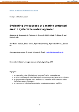 Evaluating the Success of a Marine Protected Area