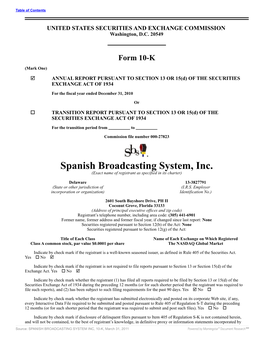 Spanish Broadcasting System, Inc. (Exact Name of Registrant As Specified in Its Charter)
