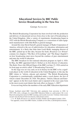 Educational Services by BBC Public Service Broadcasting in the New Era