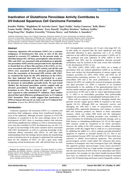 Inactivation of Glutathione Peroxidase Activity Contributes to UV-Induced Squamous Cell Carcinoma Formation