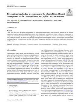 Three Categories of Urban Green Areas and the Effect of Their Different Management on the Communities of Ants, Spiders and Harvestmen