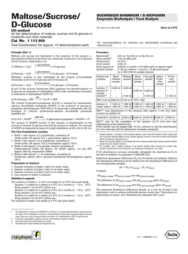 Maltose/Sucrose/ Enzymatic Bioanalysis / Food Analysis