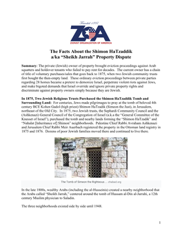 The Facts About the Shimon Hatzaddik A/Ka “Sheikh Jarrah” Property Dispute