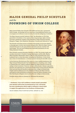 Major General Philip Schuyler Founding of Union College