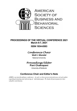 PROCEEDINGS of the VIRTUAL CONFERENCE 2021 March 6-7, 2021 ISSN 1934-0583
