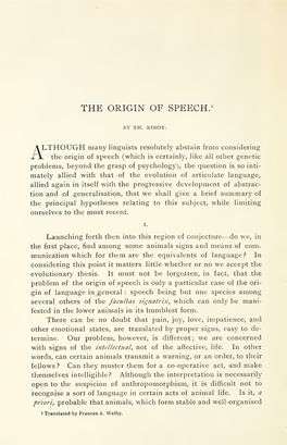 The Origin of Speech. a Study in the Evolution of General Ideas