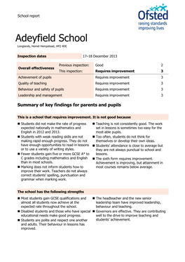 Adeyfield School Longlands, Hemel Hempstead, HP2 4DE