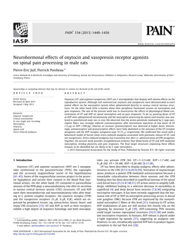 Neurohormonal Effects of Oxytocin and Vasopressin Receptor Agonists on Spinal Pain Processing in Male Rats ⇑ Pierre-Eric Juif, Pierrick Poisbeau