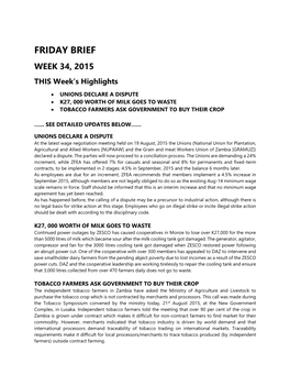 FRIDAY BRIEF WEEK 34, 2015 THIS Week’S Highlights