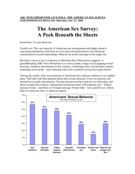 AMERICAN SEX SURVEY for IMMEDIATE RELEASE Thursday, Oct